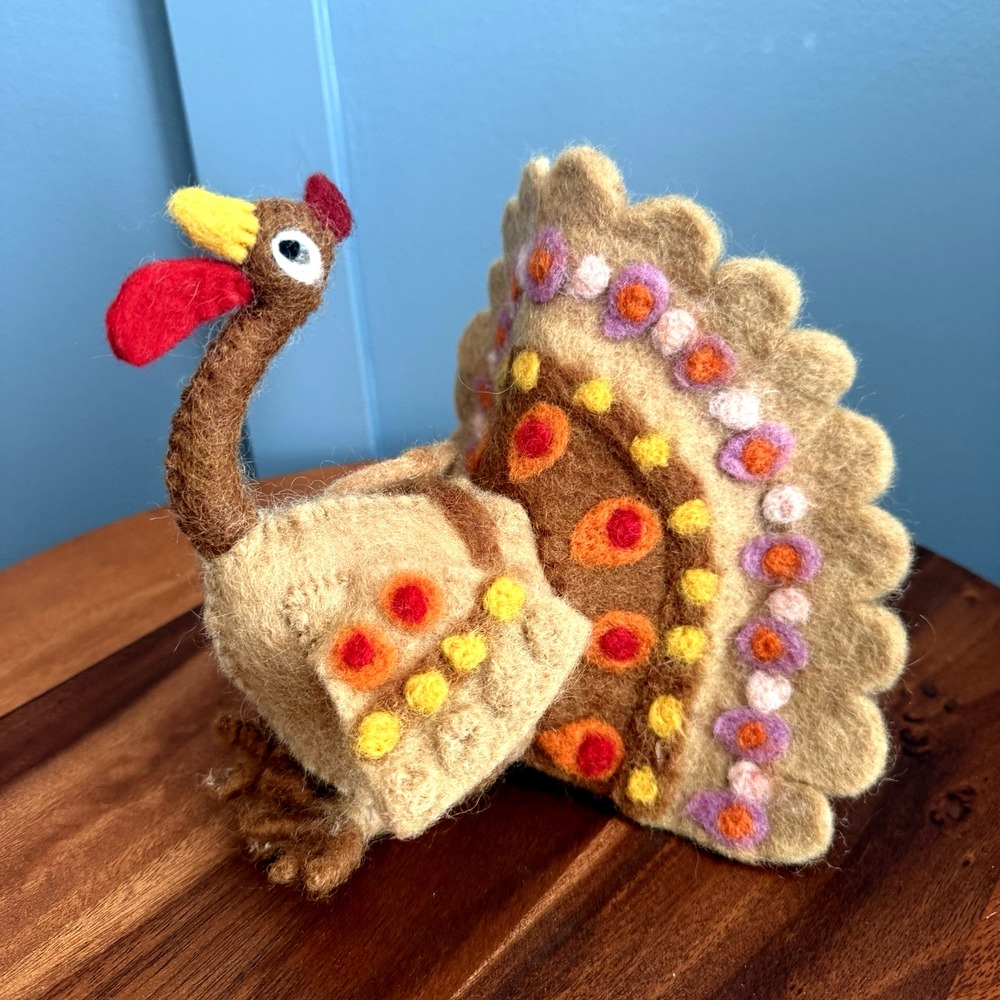 Handmade Felted Wool Turkey Thanksgiving Decor Folk Art Cottagecore 7"